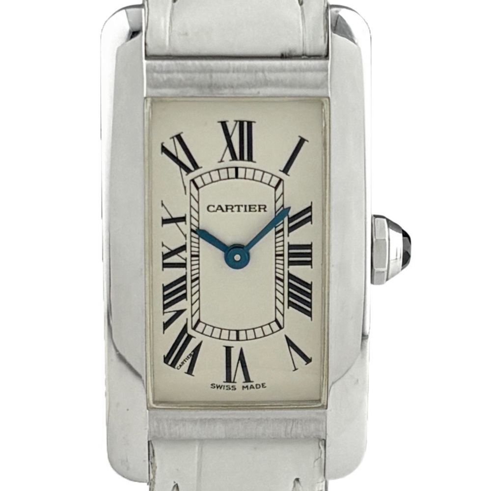 Cartier Tank American W2601956 Watch, White Gold, Leather Strap, Quartz, Ivor...